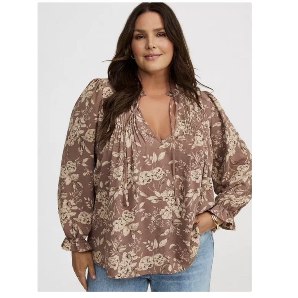 Torrid‎ Taupe Floral Peasant Top Office Festival Boho Flowy Festival Size 3X